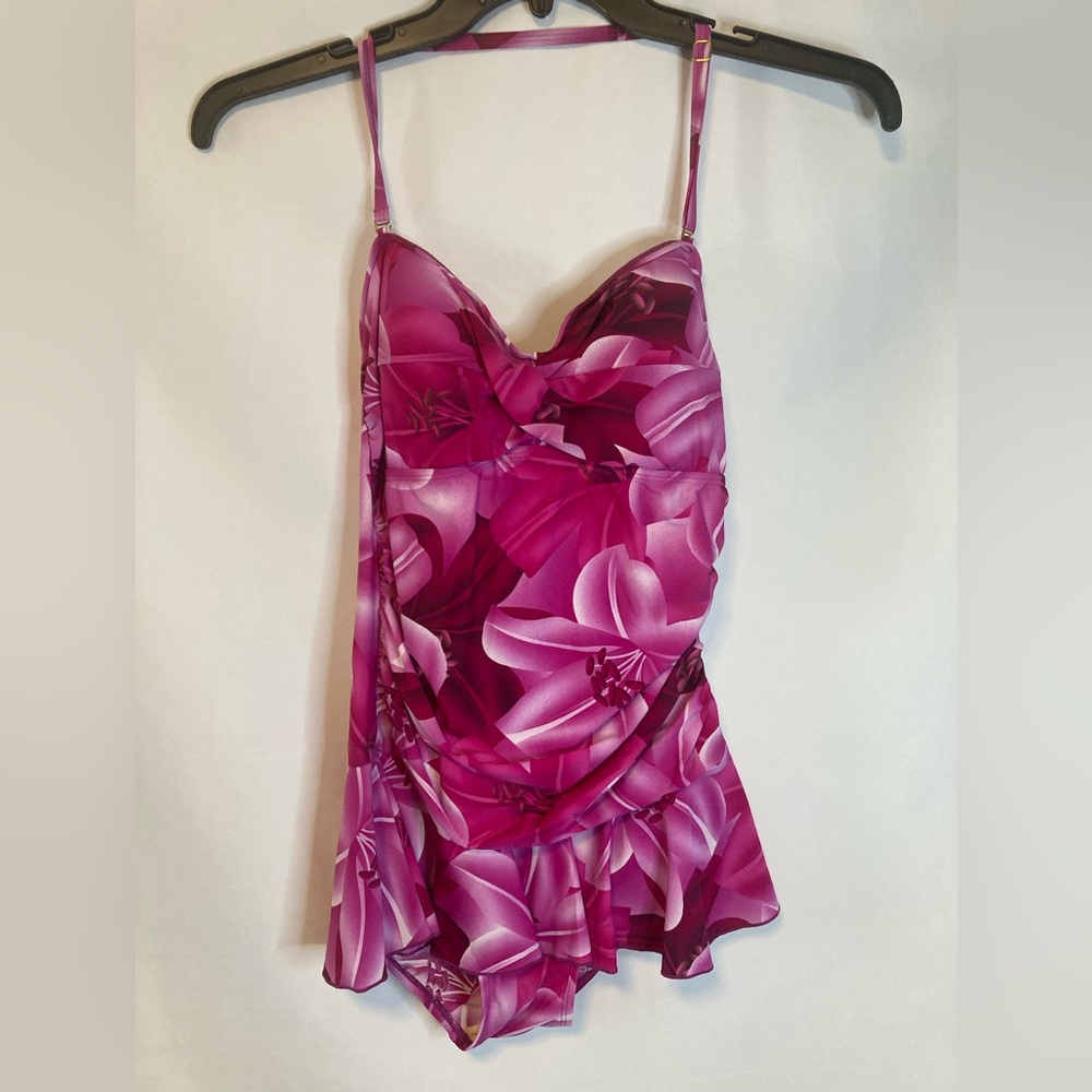 Shore Shapes Pink Floral One Piece Bathing Suit Ruffle Padded Size 12